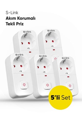 S-LINK SL-010 Bykalite 5li Set 16A/250V 750 Joule Anahtarlı Isıya Duyarlı Devre ve Akım Korumalı Tek