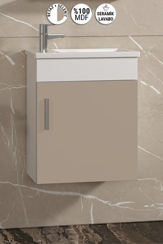 ÖZCEDEN Lale 42x24 cm Beyaz-Selenit MDF Seramik Lavabolu Asma Banyo Alt Dolabı