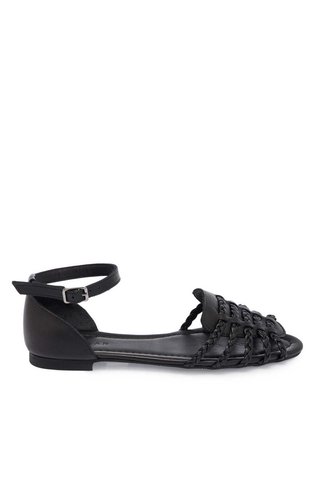 Tergan Siyah Hakiki Deri Kadın Sandalet - K25Y1SN67955-A23
