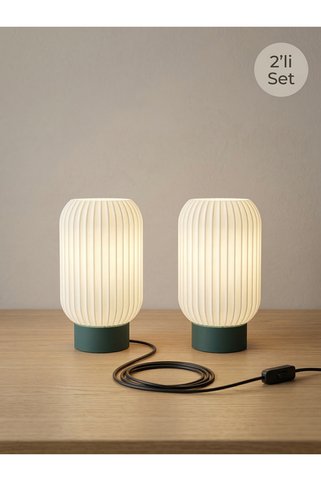 Frostblack 2'li Set ZURI Modern Minimal Dekoratif Abajur - Masa Lambası - Yatak Odası Gece Lambası- [AMPÜL HEDİYE]