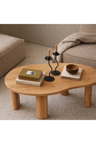 Trihome Masif Gürgen Ahşap Orta Sehpa – Modern Organik Form Minimal Tasarım Salon Sehpası