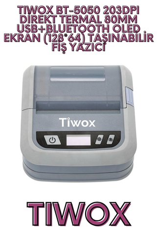 Tiwox TW4 BT-5050 203DPI DİREKT TERMAL 80MM USB+BLUETOOTH OLED EKRAN (128*64) TAŞINABİLİR FİŞ YAZICI