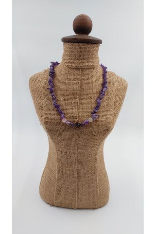 R G Handmade Design Doğal Ametist Taşlı Kadın Kolye - El Yapımı Makrome Kapama Hematit Detaylı Mor Doğal Taş