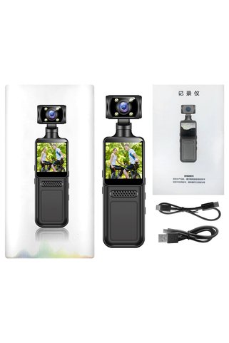 gaman 4K HD Mini Yaka Kamerası – Ekranlı Taşınabilir Video Kamera, Gece Görüşlü, 180° Döner Lens,