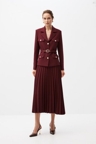 shnwomen Bordo Etekli Blazer Takım