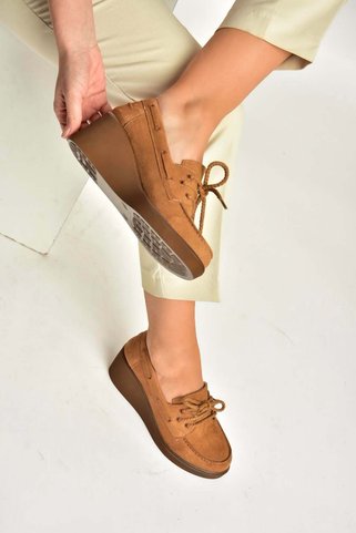 Fox Shoes Y602006402 Taba Süet Dolgu Tabanlı Kadın Ayakkabı