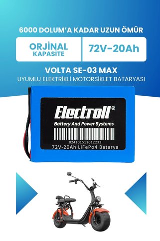 ELECTROLL Volta Se-03 Max Uyumlu Batarya LiFePO4 72V 20Ah Elektrikli Motorsiklet Bataryası
