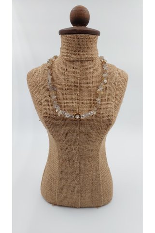 R G Handmade Design Rutilli Kuvars ve Necef Taşı Kadın Kolye - El Yapımı Makrome Kapama Şeffaf Gold Doğal Taş