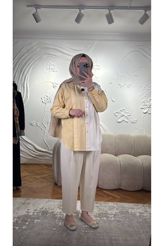 Tığ Triko ÇİZGİ DESEN MİX GÖMLEK SARI