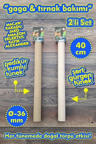 Vixpet Venty 40 cm Büyük Papağanlar İçin Doğal Ahşap ve Pedikür Tünek Seti Macaw Jako Kakadu Amazon Kayık
