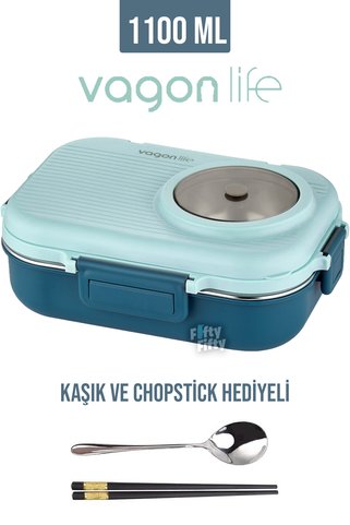 Vagonlife 1100 ML Çorba Kaseli-Metal Kaşıklı Paslanmaz Çelik Bento Lunch Box Yeni Nesil Sefer Tası-f