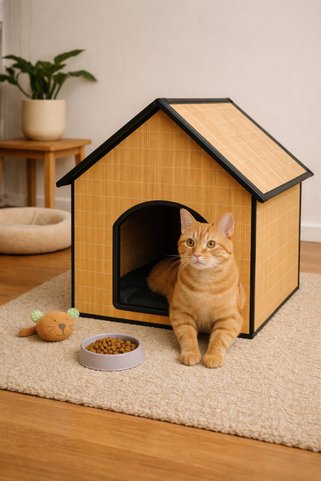 Serstil Bambu Kedi Köpek Evi – Dekoratif Evcil Hayvan Kulübesi