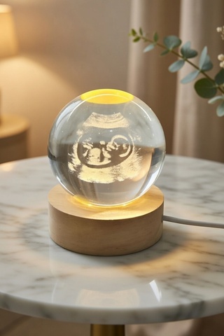 MILEST Kar Küresi - Ultrason 3D Bebek Fotoğraflı Hamile Kadın Kristal Cam Kar Küresi Işıklı Lam