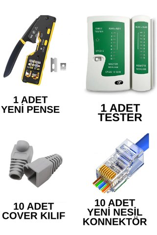 SpeedUF Set: EZ RJ45 Pense + Tester + 10'lu Gri Cat6 Jack + 10'lu Gri Kılıf + Bıçak Hediyeli