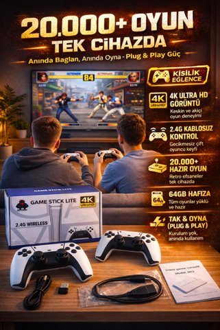 Maybax 4K Retro Oyun Konsolu 20.000+ Oyun Yüklü Kablosuz Çift Kollu HDMI Tak Çalıştır Game Stick