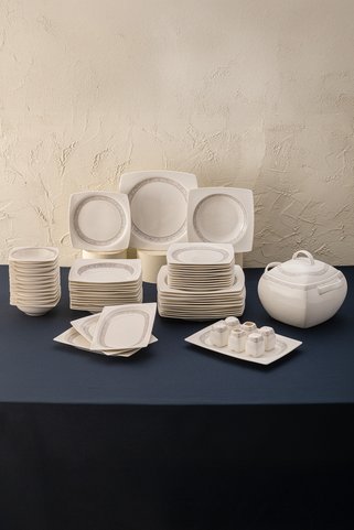 Emsan Fine Bone Dantel Yemek Takımı 60 Parça Kare