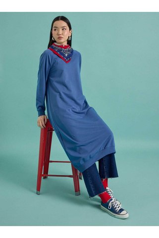 Benin Bisiklet Yaka Uzun Sweatshirt - Indigo -