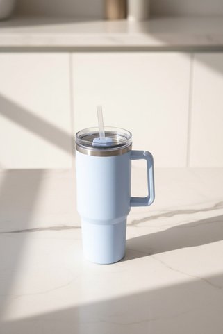 Emal Home 1200 ml Paslanmaz Çelik Termos Bardak - Isı Korumalı, Pipetli ve Tutma Saplı Matara