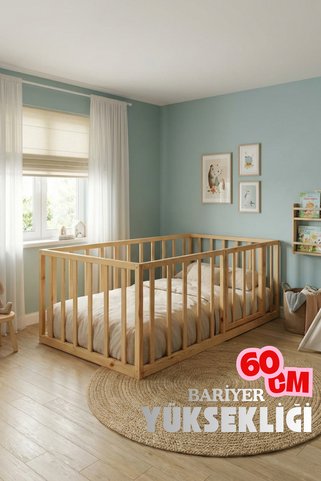 Loolpi Home Cosmo 60 cm Bariyerli Montessori Bebek ve Çocuk Karyolası Unisex Kapılı Ahşap Park Yatak