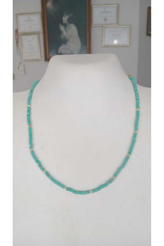 SUGÜLİNSHOP & HANDMADE JEWELRY Altınkaplama Antialerjen Firuze Turkuaz Gerçek Doğal Taş KOLYE