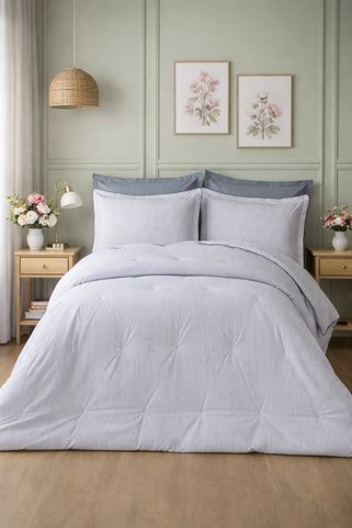 BED LİNE Mıcro Uyku Seti Çift Kişilik Lure Çizgili Mavi