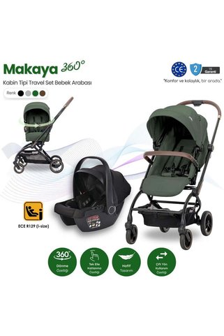 LORELLİ MAKAYA 360 Dönebilen Kabin Tipi Travel Sistem Bebek Arabası - Green