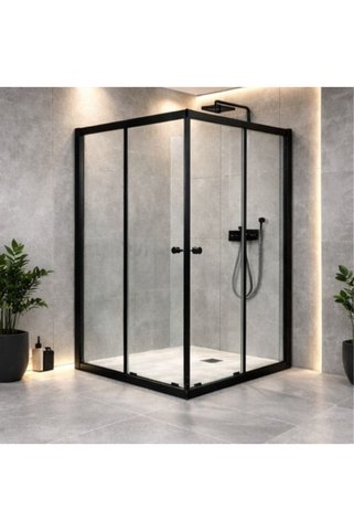 SELİKA 155x155 cm 190 cm Yükseklik Şeffaf cam 5 mm Siyah profil