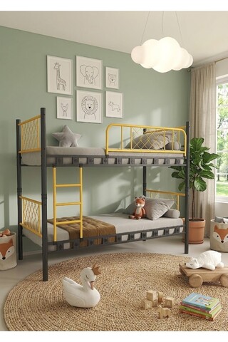 Missidea Metis Genç Çocuk Yatak Odası Metal Ranza ve Karyola Sarı 90x190 cm