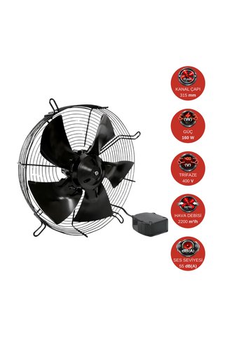 Dündar 30 cm FT 30 160 watt 2200 m3/h 1450 DD 380/400 volt Trifaze Aksiyal Tip Üfleme Soğutma Fanı