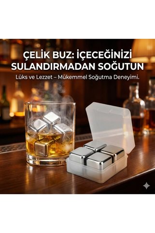 markentegra 4'lü Çelik Metal Kaplama Viski Taşı Soğutma Buz Küpü