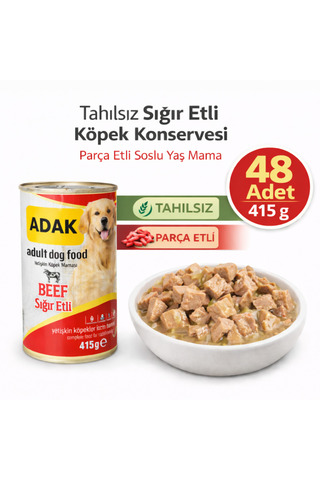 adak Tahılsız Sığır Etli Köpek Konservesi 415g x 48 Adet Parça Etli Soslu Yetişkin Köpek Maması
