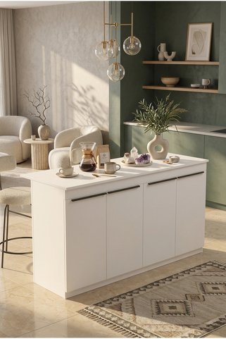 Robin Home Liva Mutfak Adası Ada Mutfak Yemek Masası 160cm Beyaz
