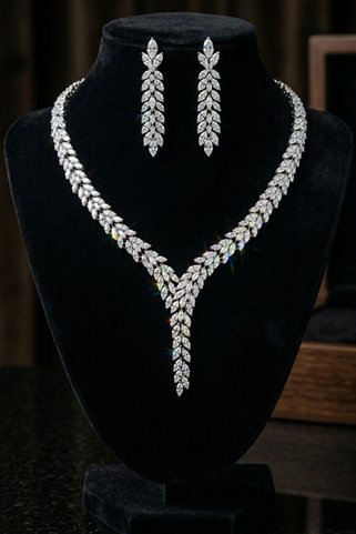 OSMANLI GÜMÜŞ Zirkon Su Yolu Set Rodyum Kaplama Athena Model Düğün Seti Nişan Seti Kolye Küpe Takı Seti