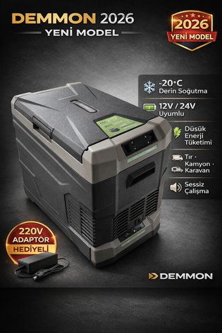 DEMMON 40 LT Tek Kapak Oto Buzdolabı -20°C Derin Dondurucu 12V,24V,220V Uyumlu 🎁 220V AC Adaptör Hediyeli