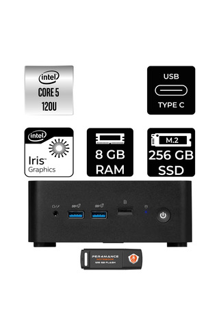 MSI Cubi Nuc Core 5 120U 8GB RAM 256GB SSD FreeDOS 1MG238BEUP301 Mini PC + Per4 USB
