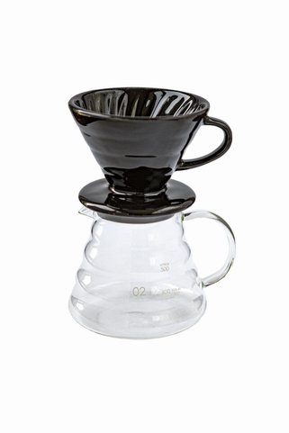 VESTRON V60 Kahve Demleme Seti Black Seramik Demleme Aparatı ve Cam Coffee Karafı 600 ml VCT