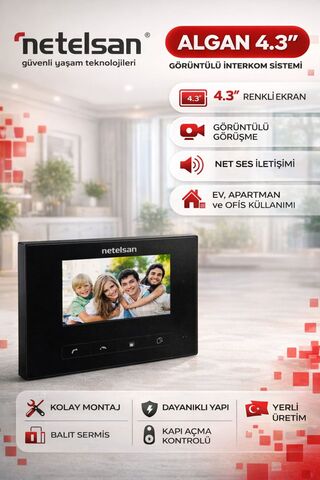 Netelsan 4,3 Algan Black EQMAX Şube Görüntülü Diafon M.U.ALG.00012