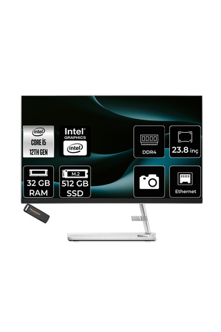 LENOVO Ideacentre 24IAP7 i5 12450H 32GB RAM 512GB SSD 23.8" FHD FreeDOS F0GH01JCTRP327 All In One Bilgisayar + Per4 USB