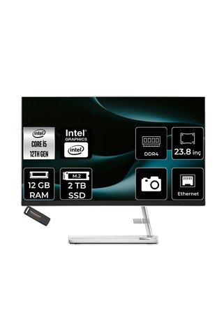 LENOVO Ideacentre 24IAP7 i5 12450H 12GB RAM 2TB SSD 23.8" FHD FreeDOS F0GH01JCTRP309 All In One Bilgisayar + Per4 USB