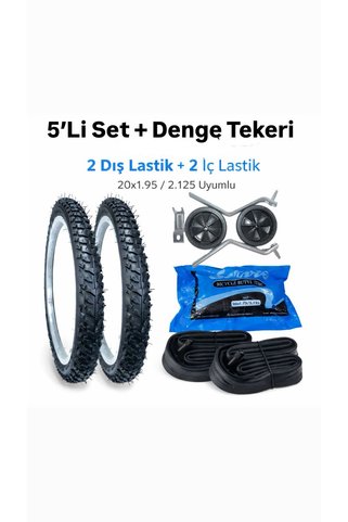 Servis 20x1.95 Bisiklet Lastiği Seti 5’li – 2 Dış 2 İç Lastik + 1 Takım Denge Tekerlekleri Çocuk Bisiklet
