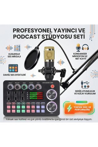 asua Profesyonel Podcast Yayıncı Mikrofon Seti – Ses Kartlı, Efektli, Canlı Yayın & Stüdyo Kiti