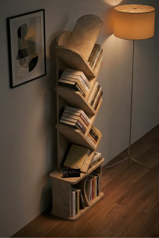 GOLDFALEZ Kitaplık Modern Dekoratif Kitap Rafı Çok Katlı Kitap Standı Ofis Organizer Yaprak 7062 Traverten