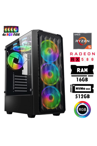 XASER Nano X50 Ryzen 5 5500 16GB Ram 512GB M.2 Nvme SSD 8GB RX580 Oyuncu Hazır Tavsiye Sistem