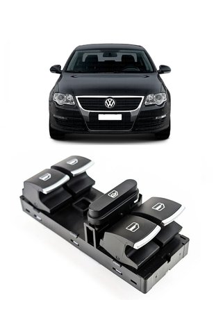 cme parts Volkswagen Vw Passat B6 2006-2011 Uyumlu Ön Sol Kapı Dörtlü Cam Açma Düğmesi Krom Detaylı 5K4959857