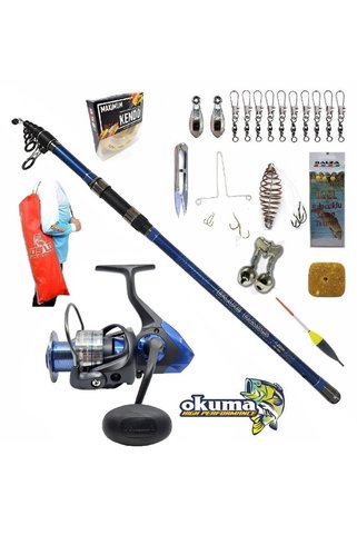 Okuma Safina SNW-8000A Kendo Blue Bass 420cm 100-250gr Profesyonel Surf Sazan Kıyı Olta Takımı Seti