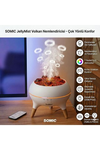 SOMIC Dinamik Denizanası Hava Nemlendirici ve Esansiyel Yağ Difüzörü - Çok Fonksiyonlu - 7 Renk Işık