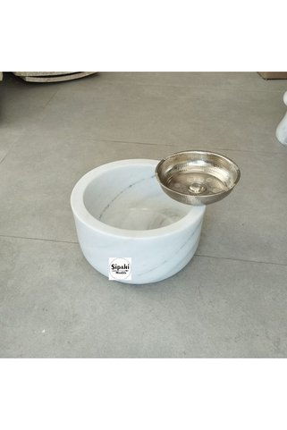 SİPAHİMARBLE Afyon Beyaz Mermer Kabak Model Mini Kurna