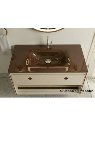 Vetrola Metalik Kahve Krokan Cam Lavabo Batarya Delikli 65X46 cm