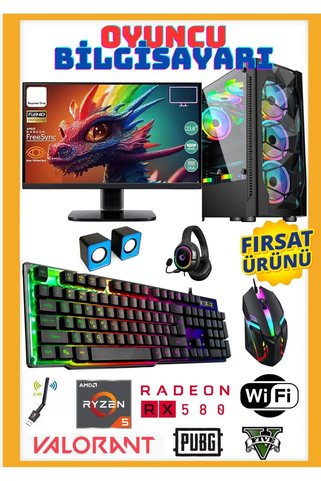RYZEN GAMİNG PC OYUNCU BİLGİSAYARI RGB MASAÜSTÜ SET RYZEN 5 RX 580