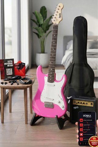 Midex CEG-36PK 8-12 Yaş Çocuklar İçin Amfili Full 3/4 36 İnç Elektro Gitar Seti Pembe